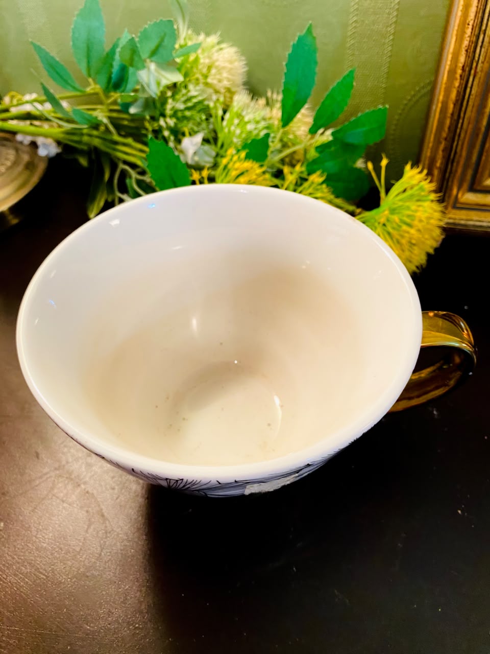 Elegant Floral Ceramic Teacup 5 Inch with Gold Handle