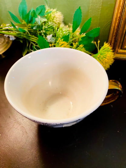 Elegant Floral Ceramic Teacup 5 Inch with Gold Handle