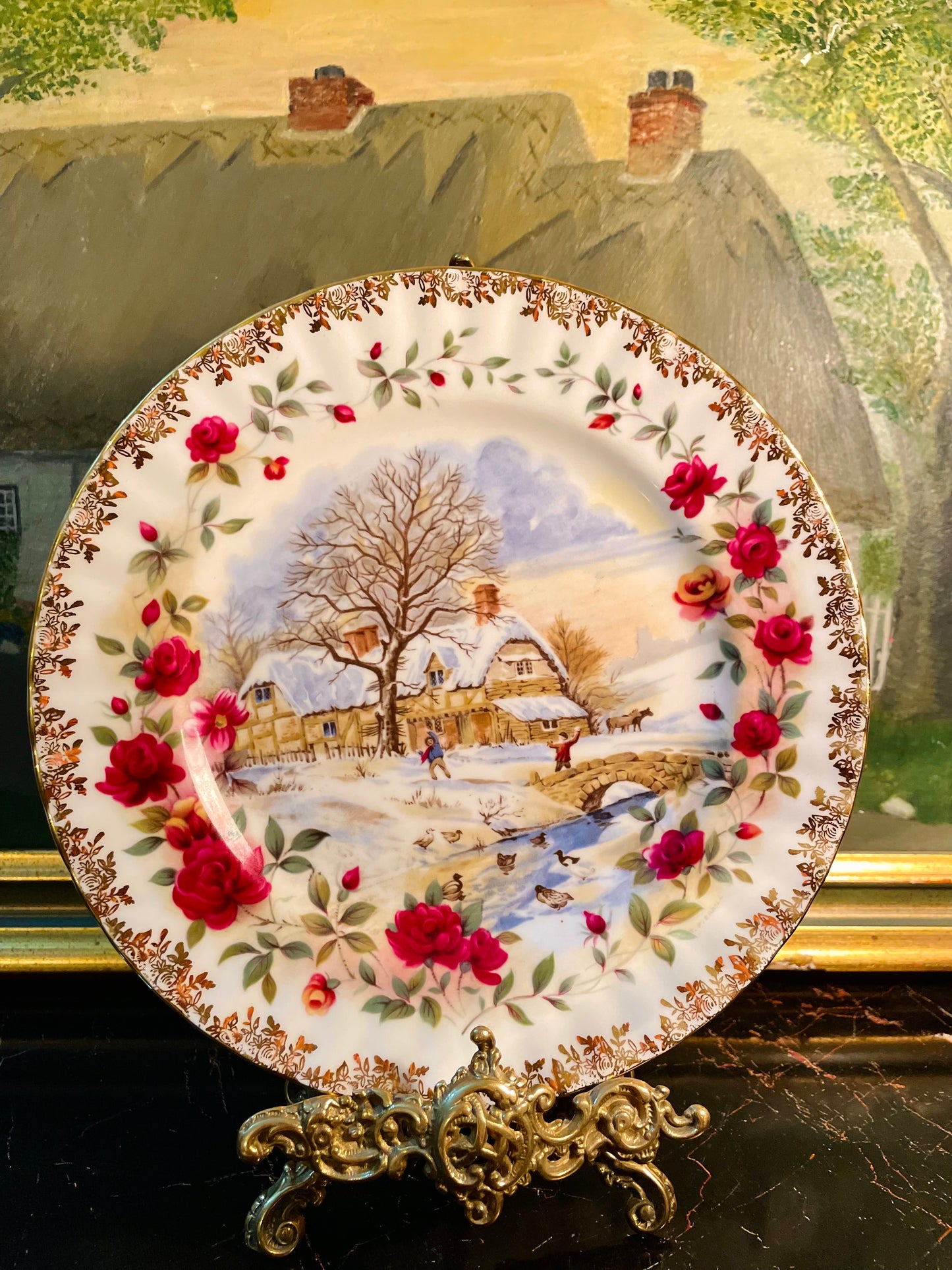 Royal Albert - Set of 4 - “Four Seasons” Decorative Plate by F.F. Errill | 22kt Gold Trim