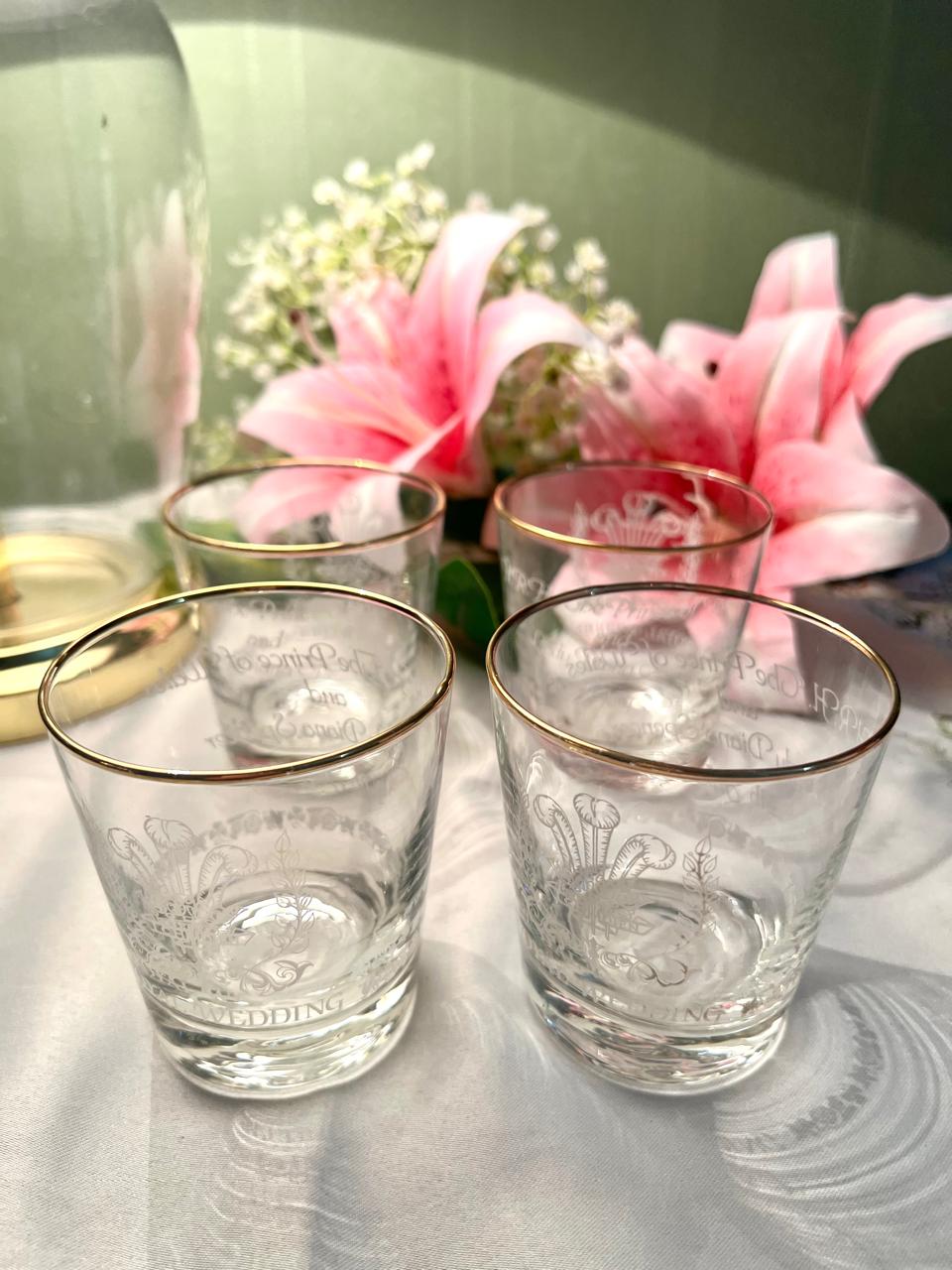 Vintage Royal Wedding Gold-Rimmed Crystal  – Prince of Wales Commemorative Set Approx. 9 cm