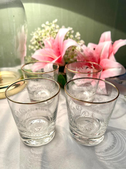 Vintage Royal Wedding Gold-Rimmed Crystal  – Prince of Wales Commemorative Set Approx. 9 cm