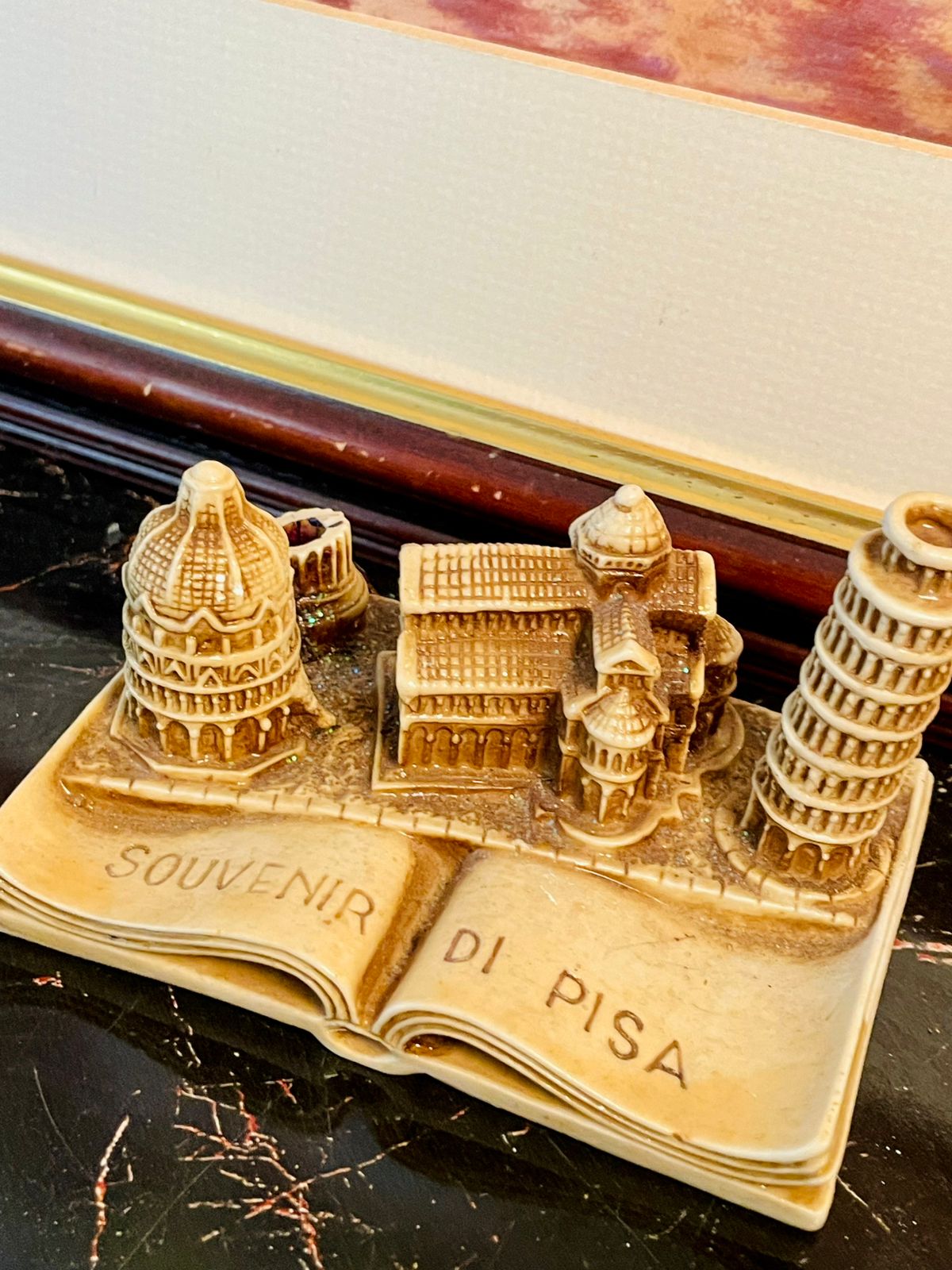Vintage Souvenir di Pisa Figurine – Leaning Tower & Cathedral Miniature on Open Book Base, Italy Collectible