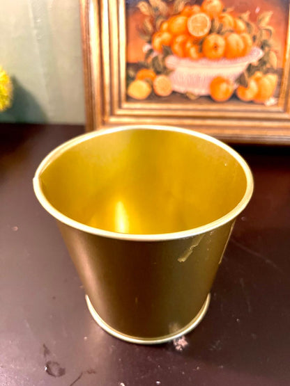 Vintage Mustard Yellow Metal Planter Pot – 5 Inch
