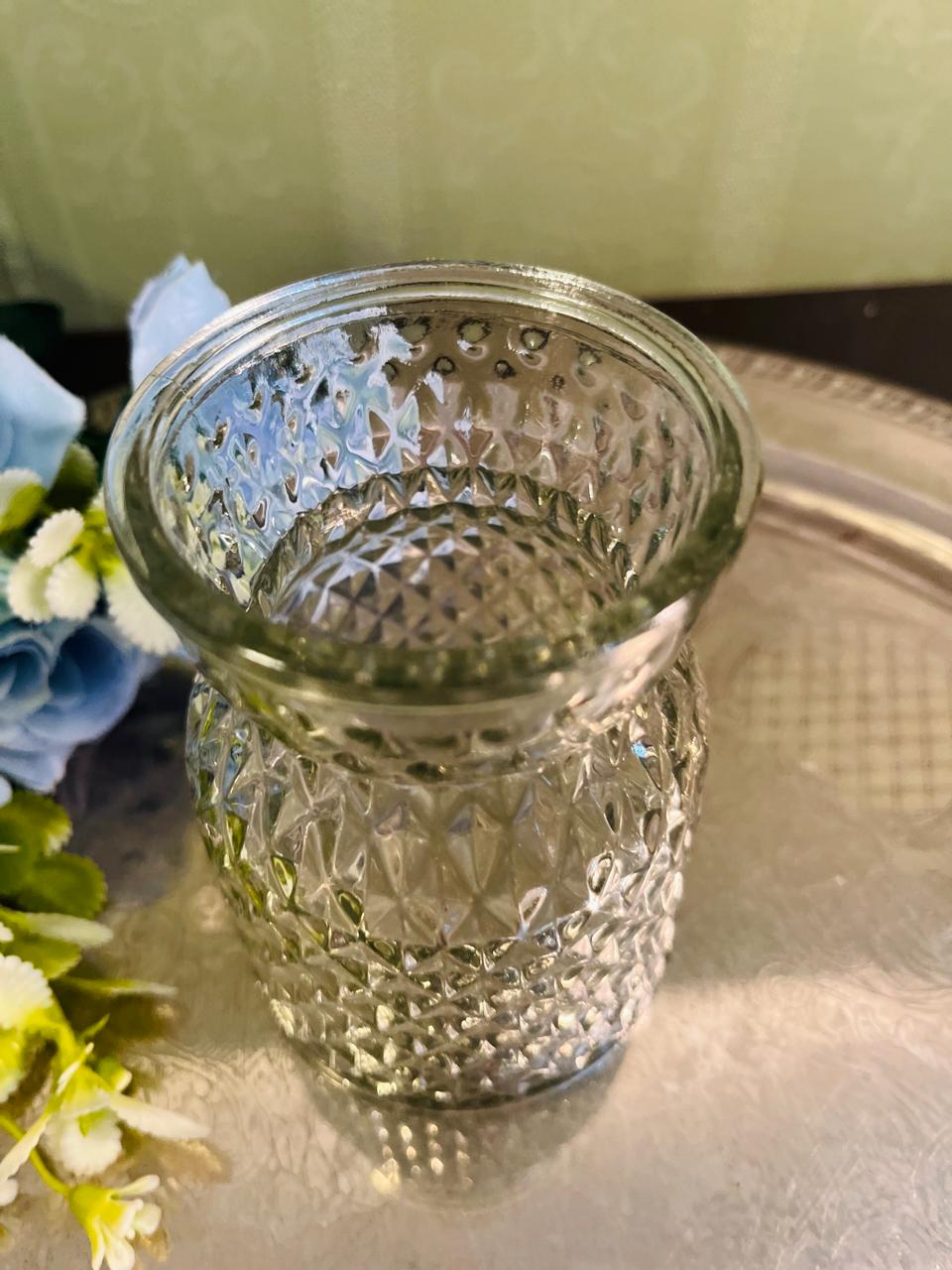 Vintage Pressed Crystal Bud Vase 12 cm Diamond Pattern