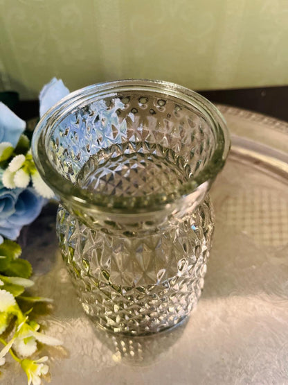 Vintage Pressed Crystal Bud Vase 12 cm Diamond Pattern