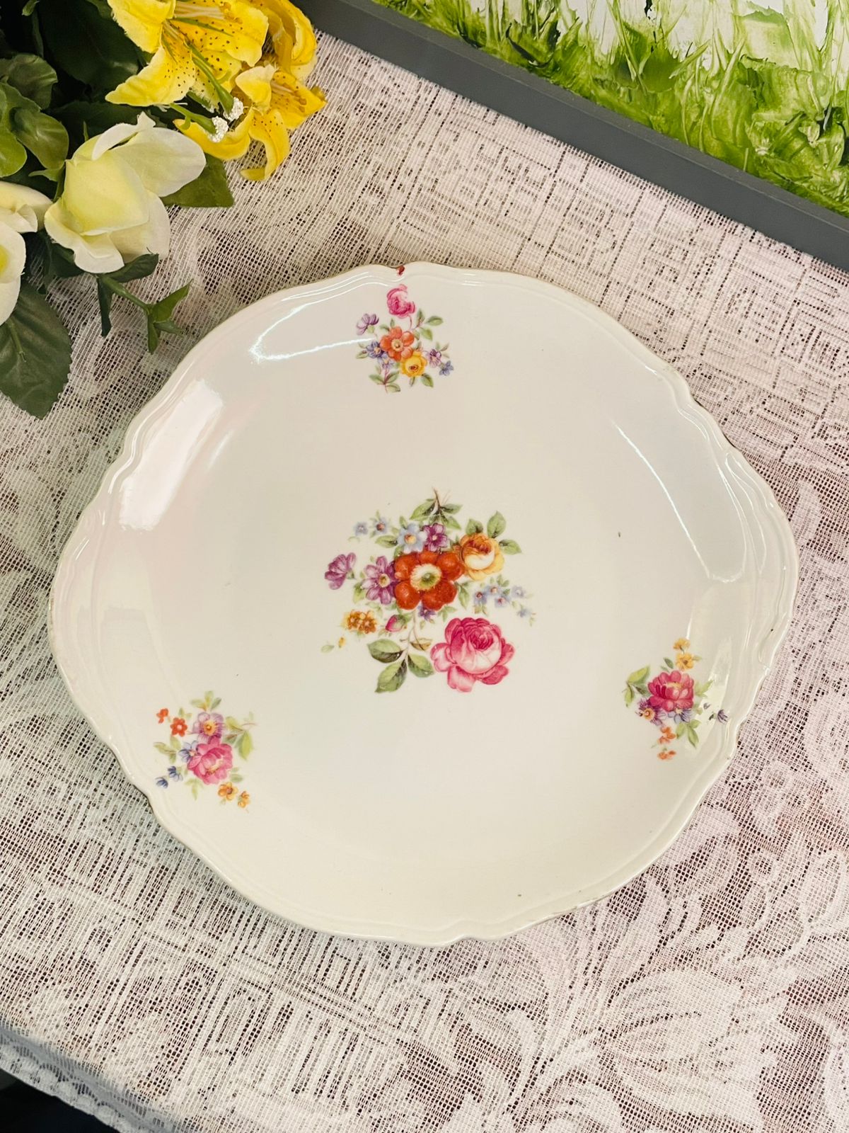 Vintage Floral Porcelain Serving Plate