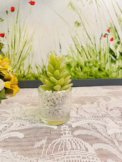 Mini Faux Succulent Glass Pot – Small Shelf Decor