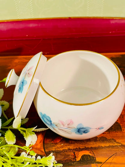 Blue Rose Ceramic Sugar Bowl with Lid – 4 Inch