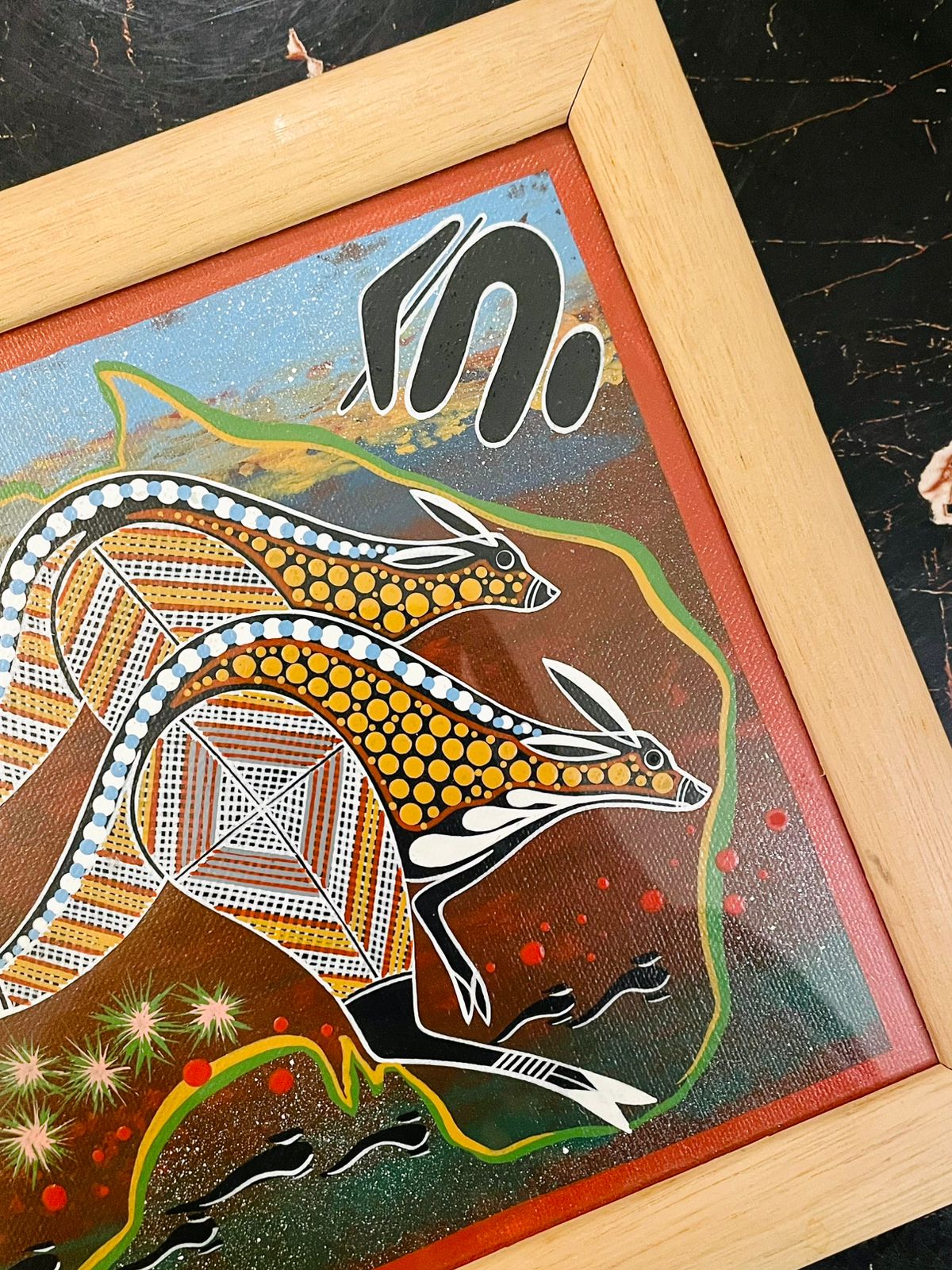 Framed Aboriginal Kangaroo Wall Art 10 inch