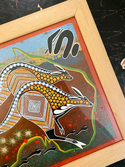 Framed Aboriginal Kangaroo Wall Art 10 inch