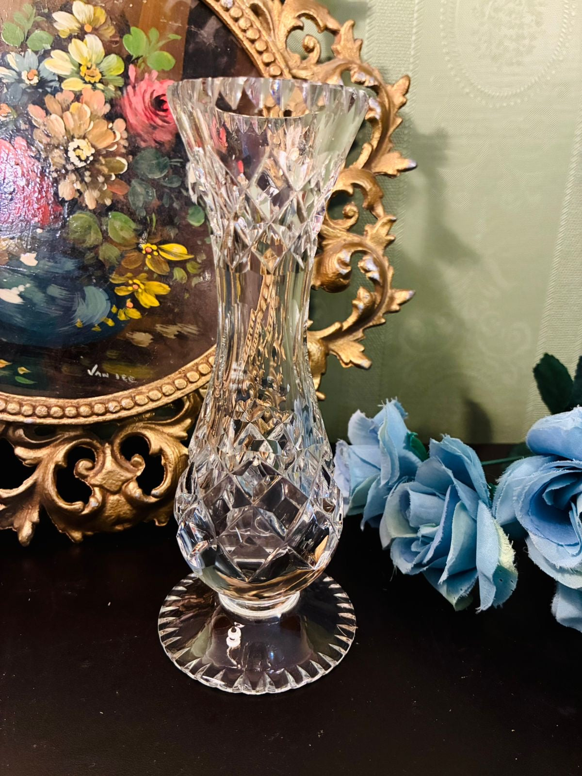 Vintage Tall Cut Crystal Footed Vase