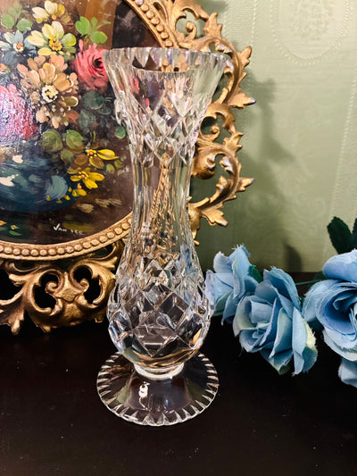 Vintage Tall Cut Crystal Footed Vase