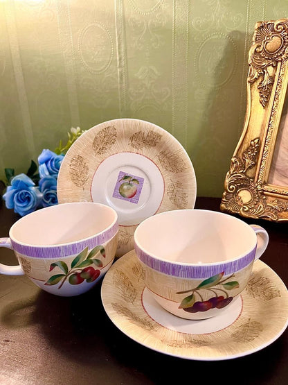Set of 2 Vintage Fruit Tea Cup Saucer Sets