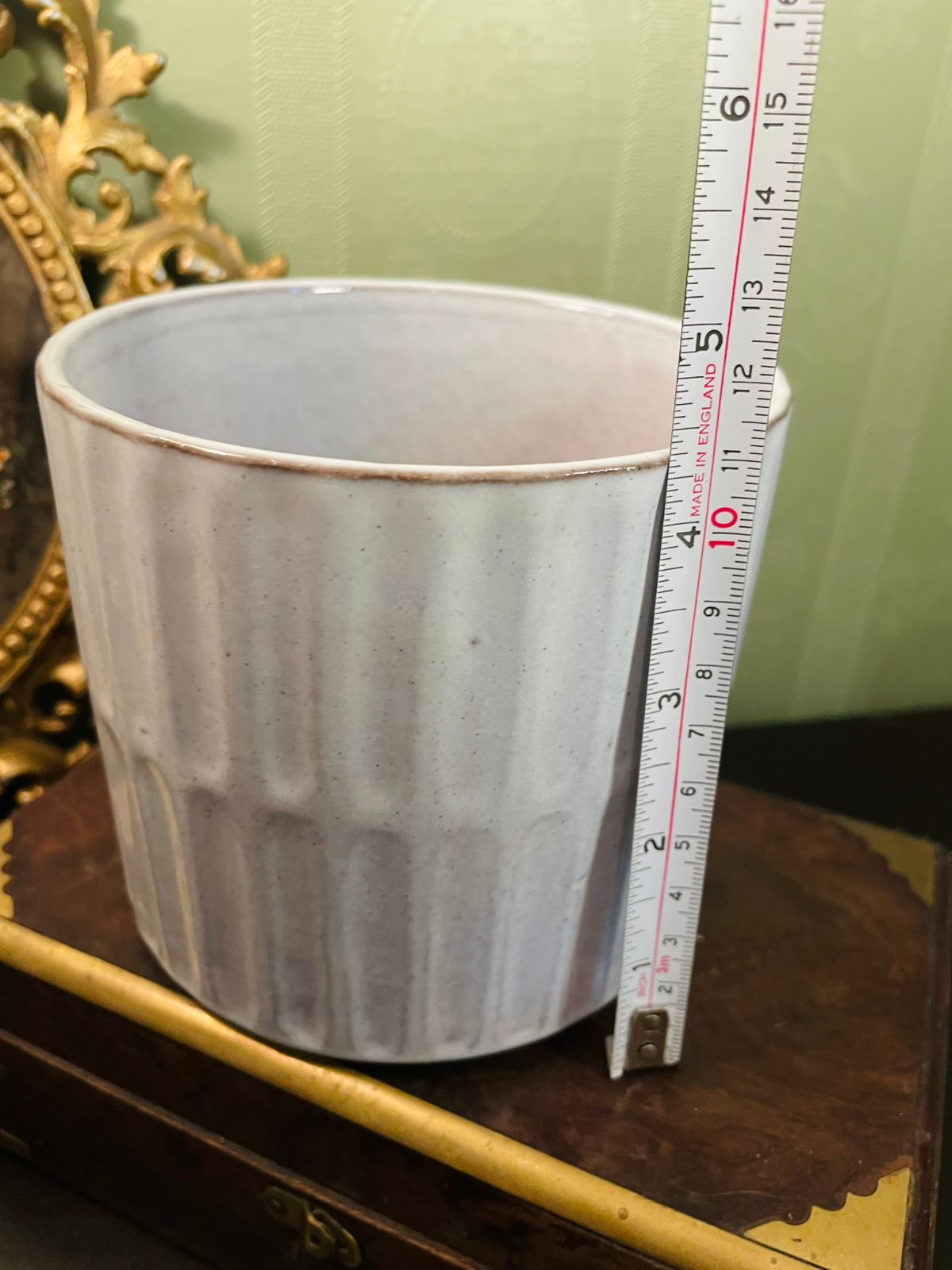 Grey Ribbed Ceramic Plant Pot 4 Inch Indoor Planter
