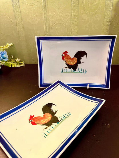 Rooster Rectangular Serving Plates Set