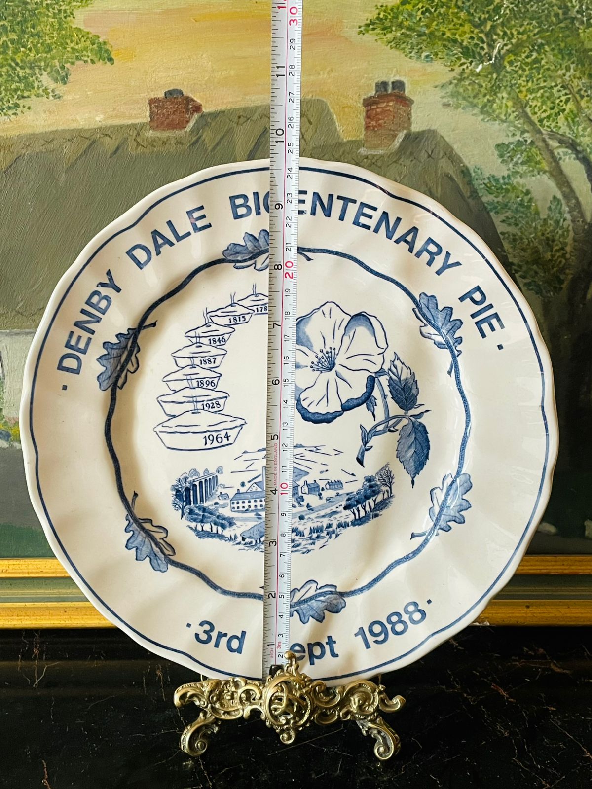 Denby Dale Bicentenary Pie Commemorative Plate – 3rd September 1988 – Blue & White Souvenir