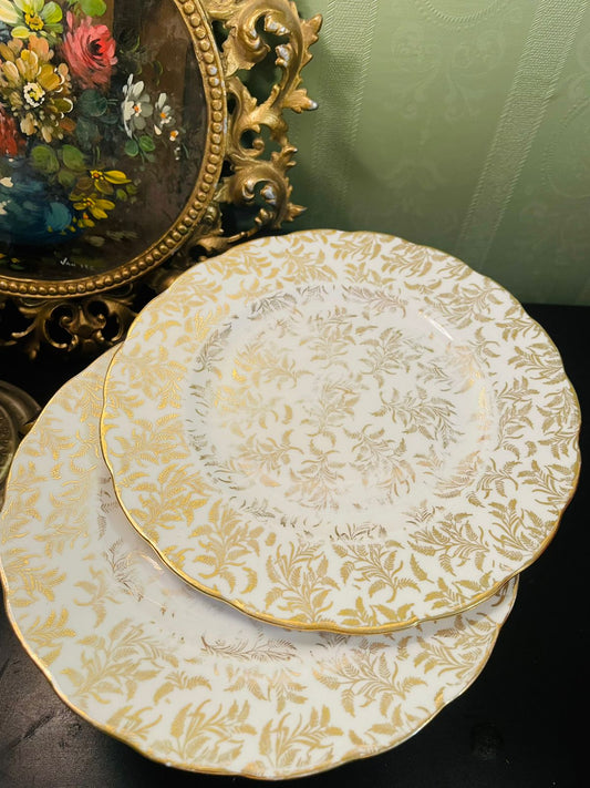 Set of 2 Gainsborough Bone China Gold Floral Plater England