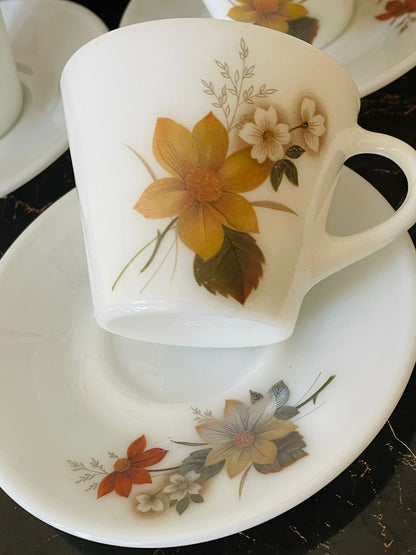 Vintage Floral Tea Cup & Saucer Set of 6 – Autumn Blossom Design (England)