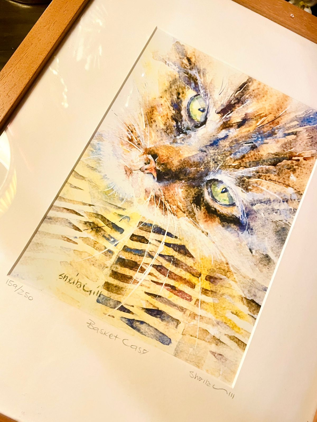 Sheila Gill Original Cat Watercolour Painting — 15in Framed