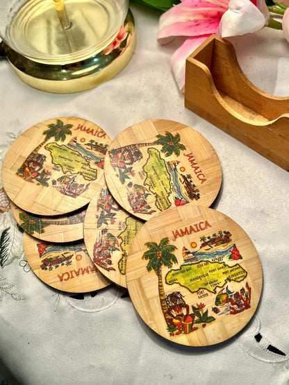 Vintage Jamaica Map Round Coasters Set of 6 Approx. 10 cm