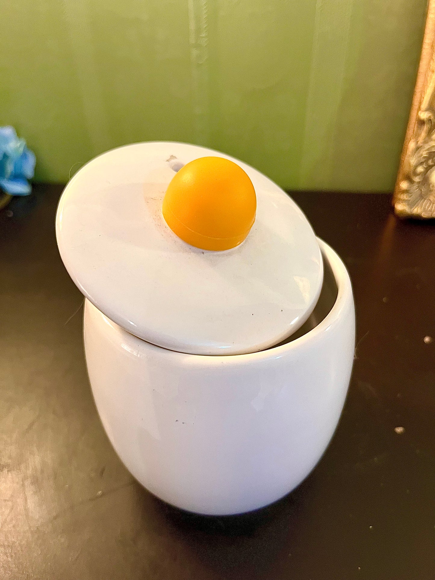 White Ceramic Storage Jar – Yellow Knob Lidded Canister