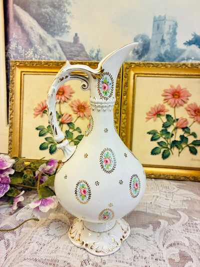 Vintage Porcelain Ewer Jug Floral Gold Detail (Defected)