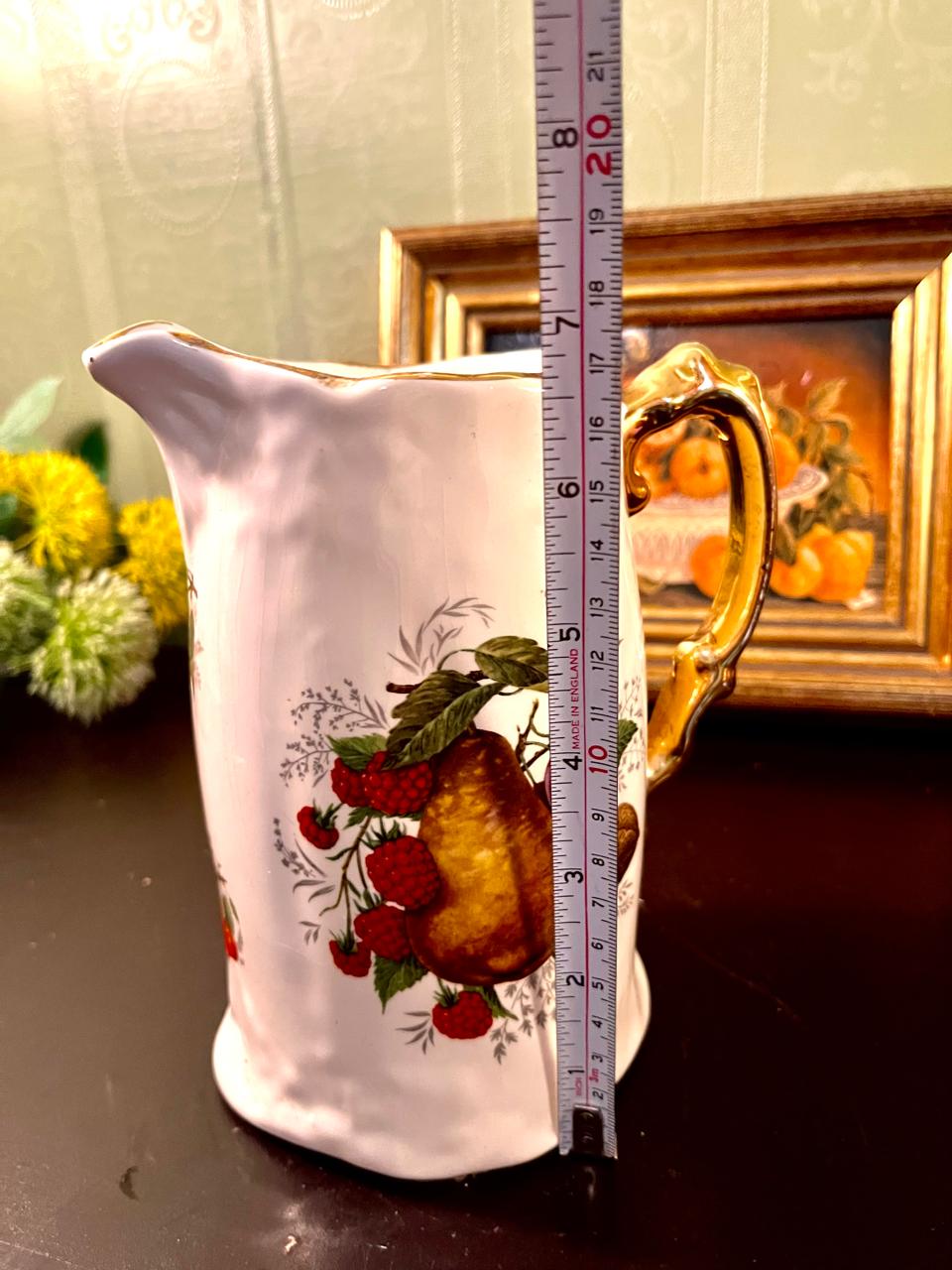 Vintage Pear & Raspberry Porcelain Pitcher – 7 Inch
