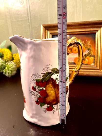 Vintage Pear & Raspberry Porcelain Pitcher – 7 Inch