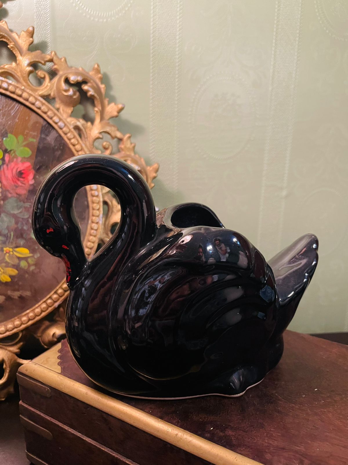 Black Swan Ceramic Planter Vase 5 Inch Decorative Ornament