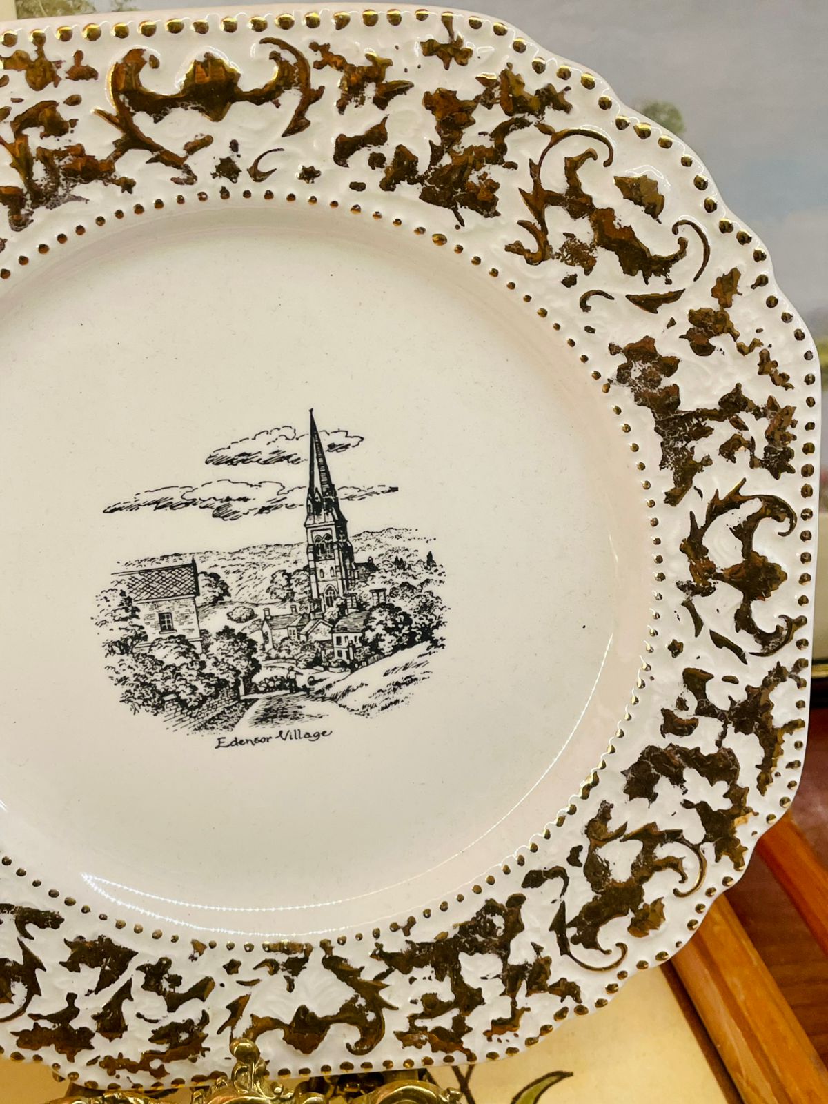 Lord Nelson Pottery English Village Plate – Antique Gold Gilt Decor