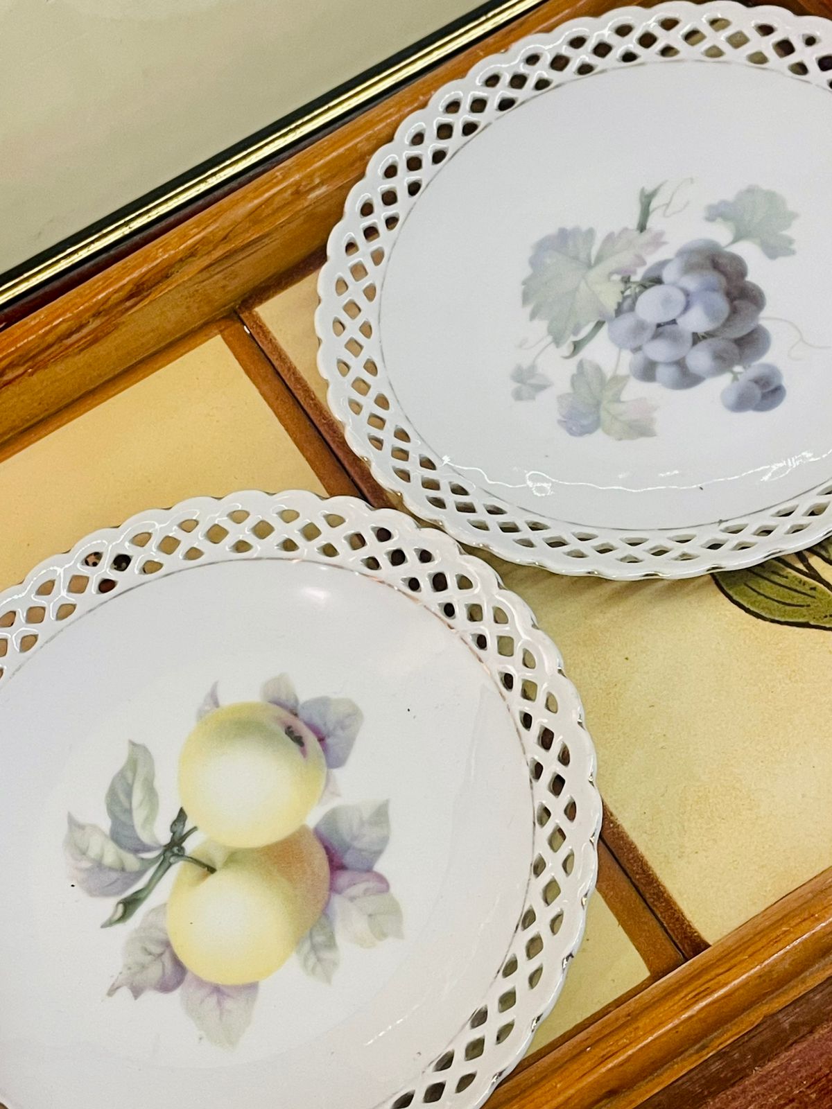 Set of 2 Decorative Plates, Cutwork, Thun Germany Pierced Lace Fruit Plates