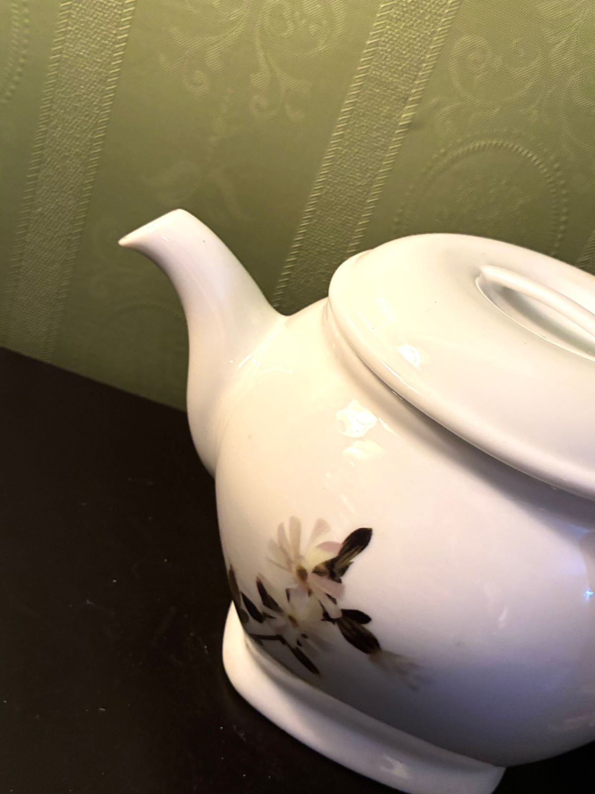 Vintage Floral Teapot Fine China White Tea Pot