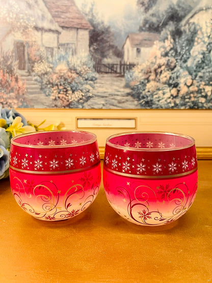 Set of 2 Glade Red Frosted Glass Candle Holders