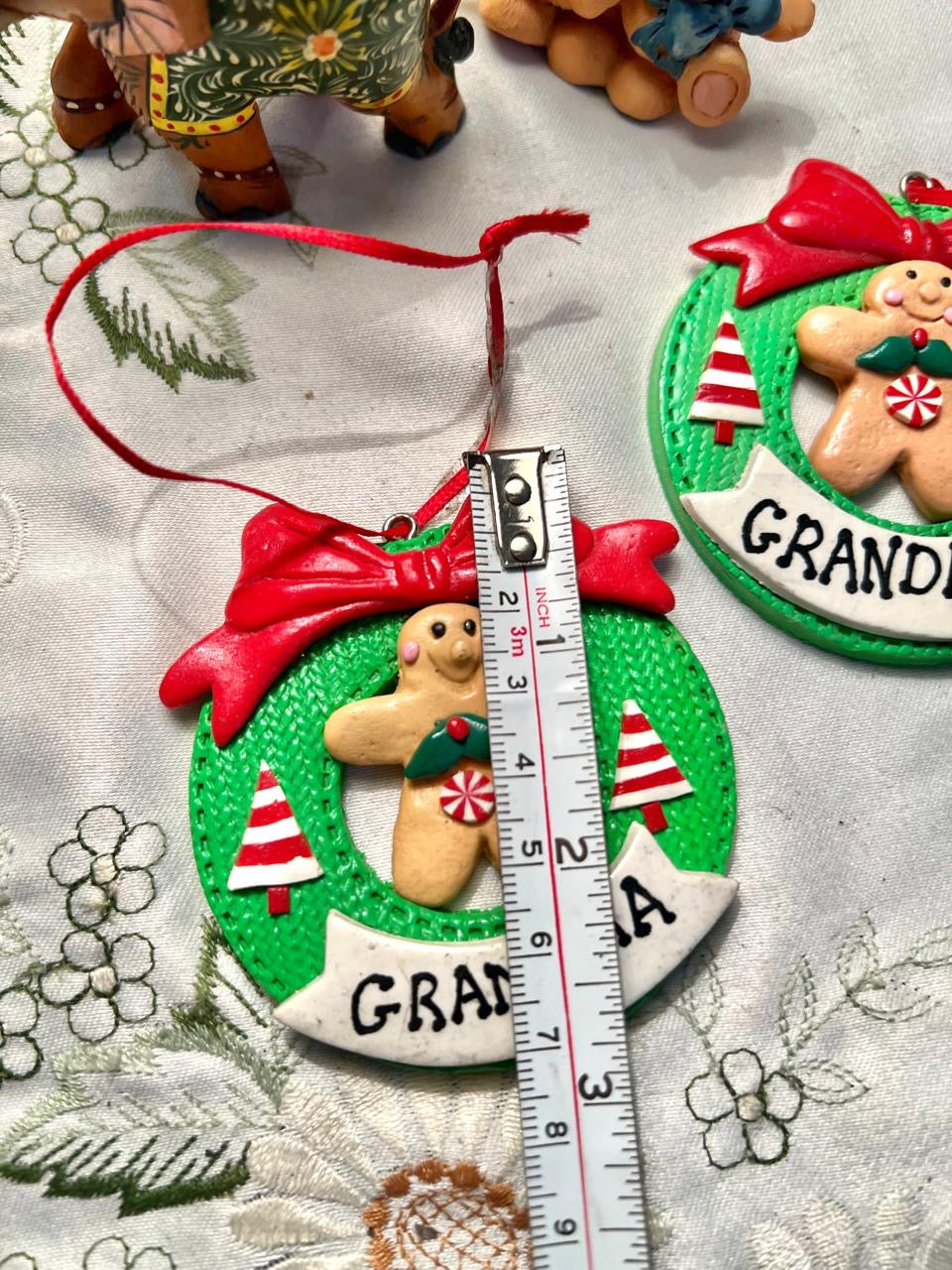 Christmas Gingerbread Wreath Ornaments – Grandma & Grandad 2 Pcs