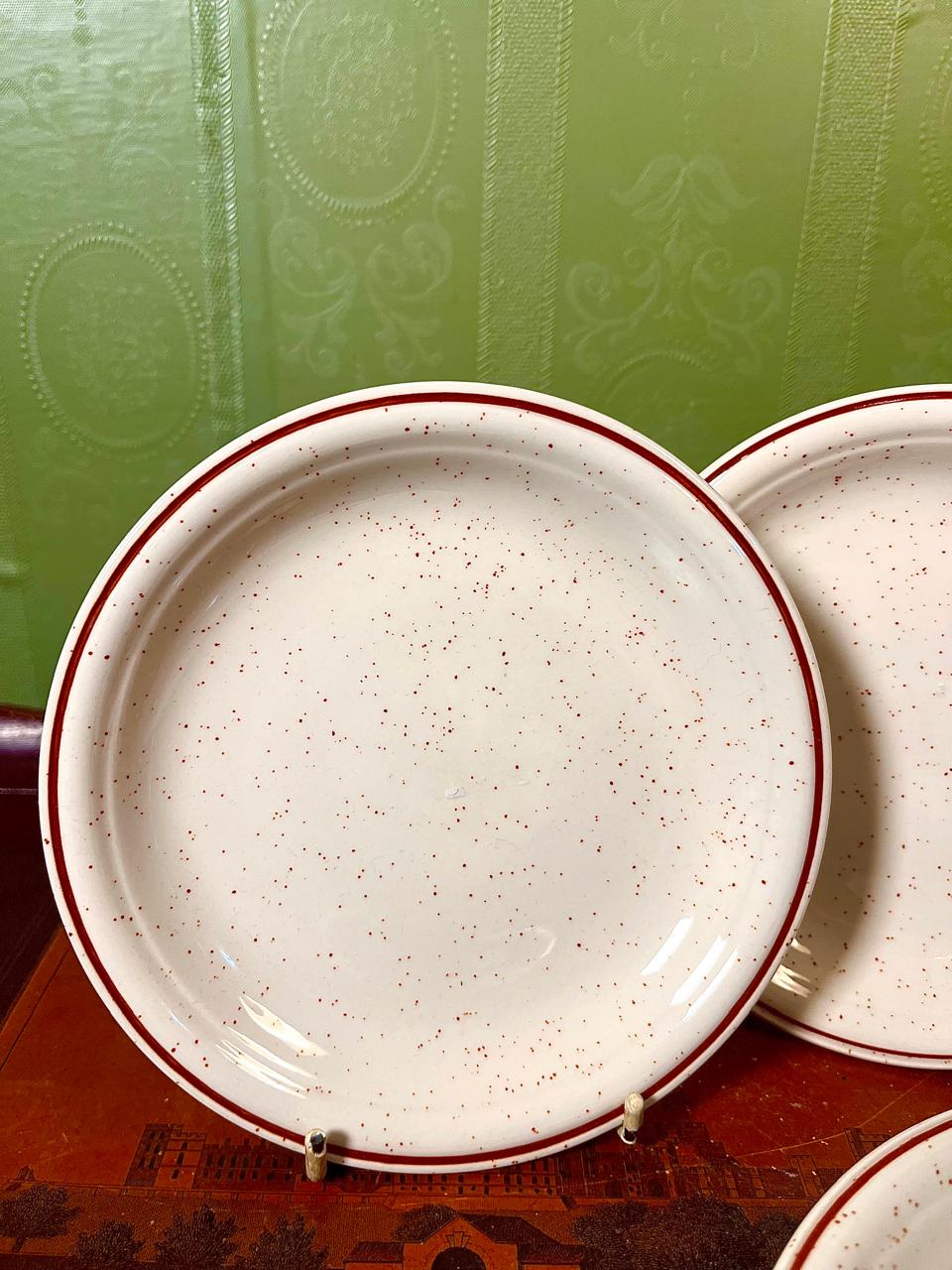 Vintage Speckled Stoneware Quarter Plates | 6 Inch | Set of 4 | Rustic Cream & Brown