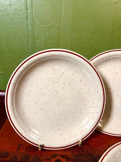 Vintage Speckled Stoneware Quarter Plates | 6 Inch | Set of 4 | Rustic Cream & Brown