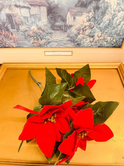 Red Artificial Poinsettia Flower Bouquet 14"