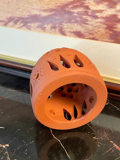 Vintage Terracotta Carved Lantern – Handcrafted Candle Holder