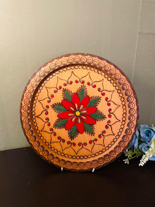 Vintage Wooden Floral Decorative Plate – 11 Inch Wall Decor