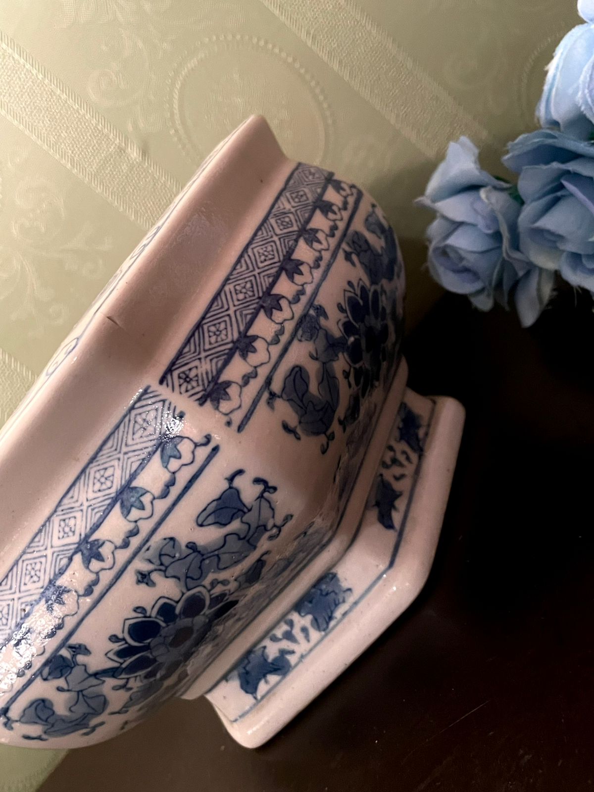 Blue White Ceramic Planter Cachepot Jardiniere 8 Inch