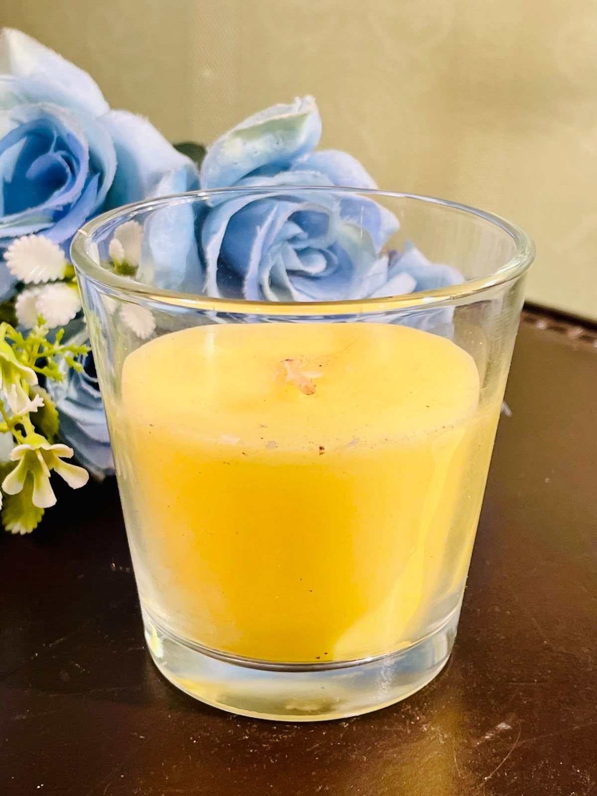 Yellow Scented Candle in Crystal Jar – 10cm