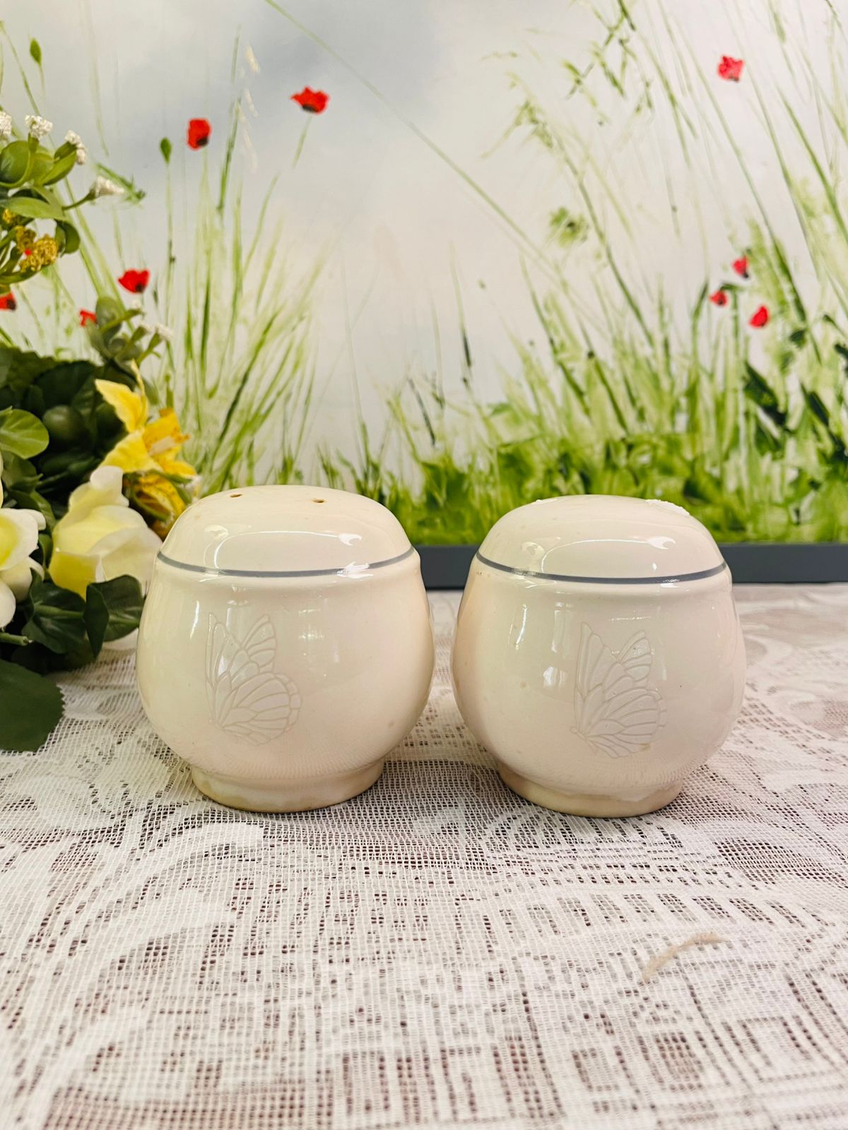 Vintage Porcelain Butterfly Salt & Pepper Shaker Set