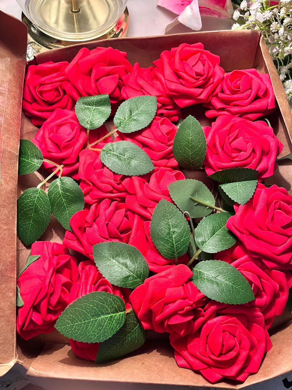 Red Artificial Rose Decor Box 12 Inch