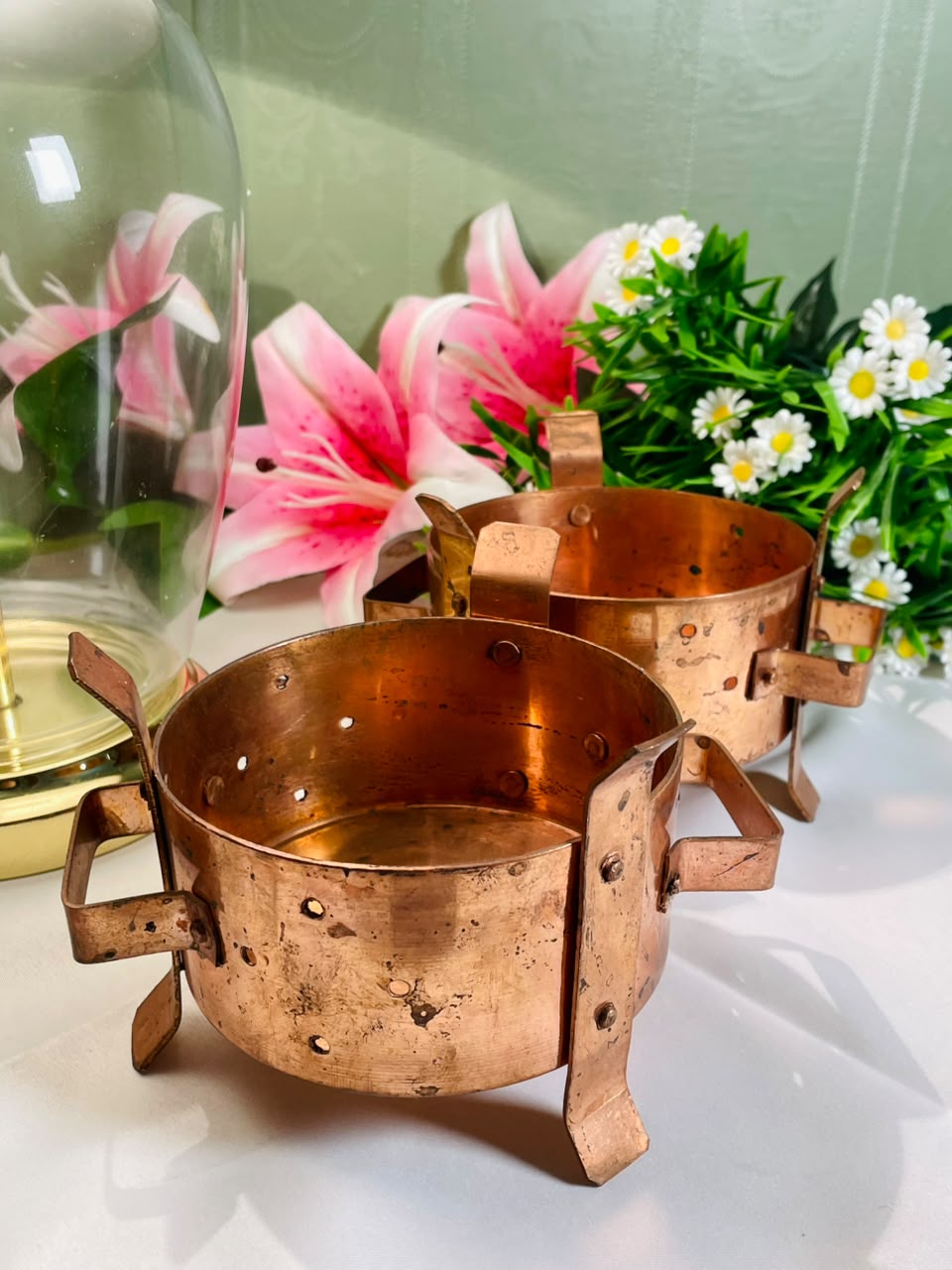 Copper-Tone Decorative Metal Pots – 2 Pieces, 13 cm