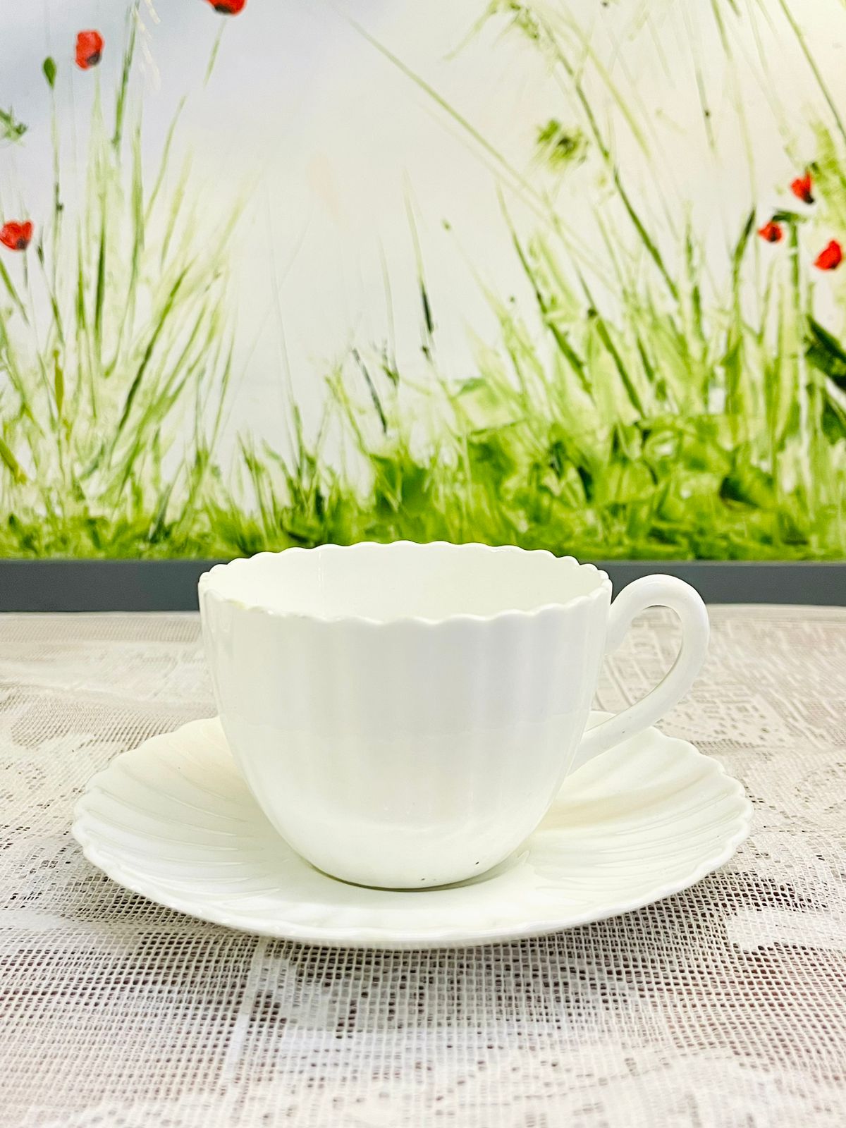 Vintage White Porcelain coffee Saucer Set of 2 Cups