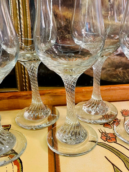 Set of 6 Clear crystal Glasses – Twisted Stem Design – Vintage Style