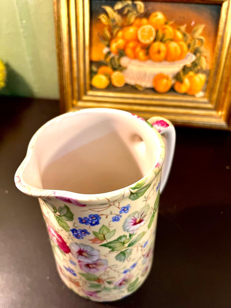 Vintage Floral Ceramic Water Pitcher – 6 Inch