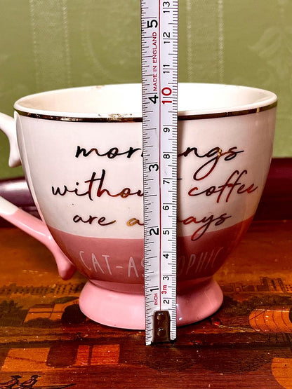 Pink & White “Latte Happy” Footed Coffee Soup Mug – 4"