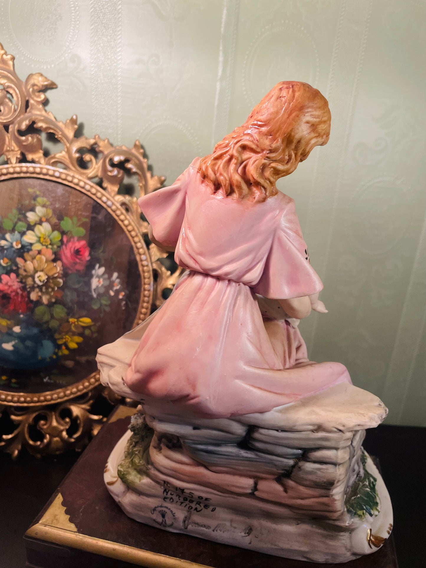 Vintage Mother and Child Porcelain Figurine in Pink Dress