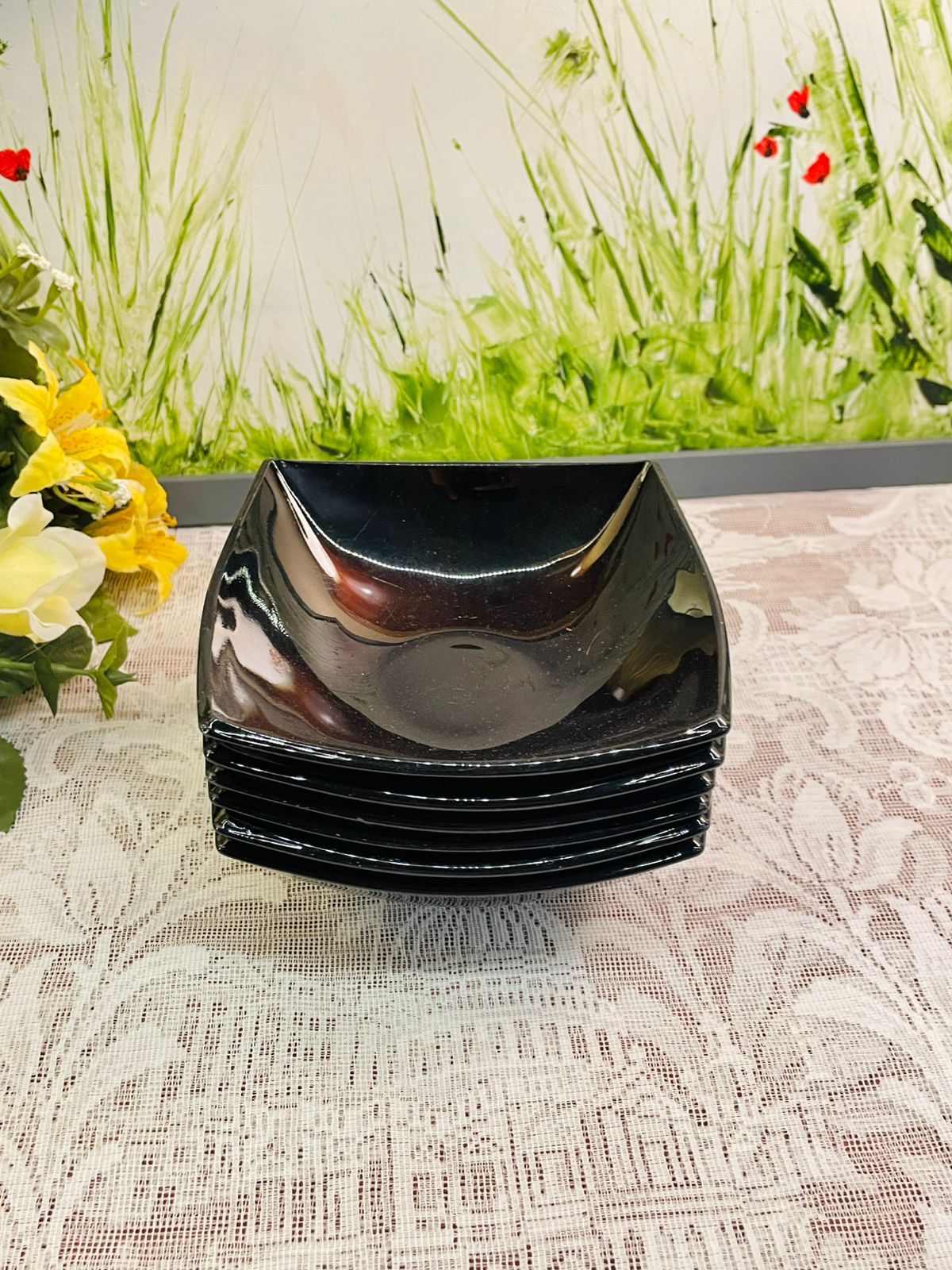 Vintage Black Square Dessert Bowls Set of 6